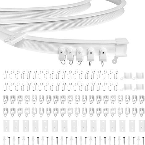 Rail de rideau de plafond flexible Avec roulettes silencieuses Pour baie vitrée Idéal pour fenêtre de douche, séparateur de pièce de camping-car, intimité et décoration de la maison blanc, 5m (1/5)