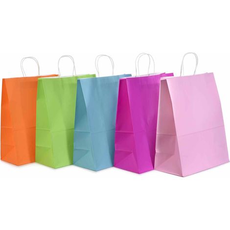 Sacchetti / buste maxi in carta colorata con manico ritorto, set da 25 pezzi, cm 33 x 18 x 43 H