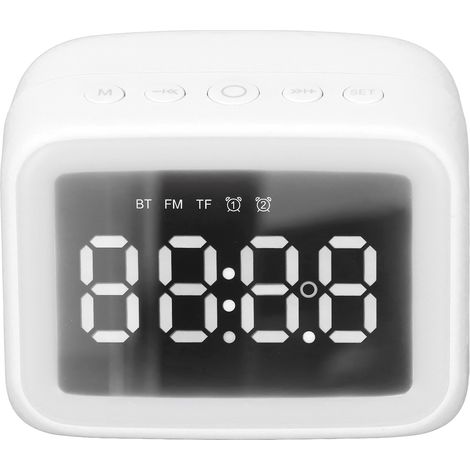 Veilleuse, enceinte Bluetooth, horloge, réveil numérique miroir avec radio FM, blanc. (1/5)