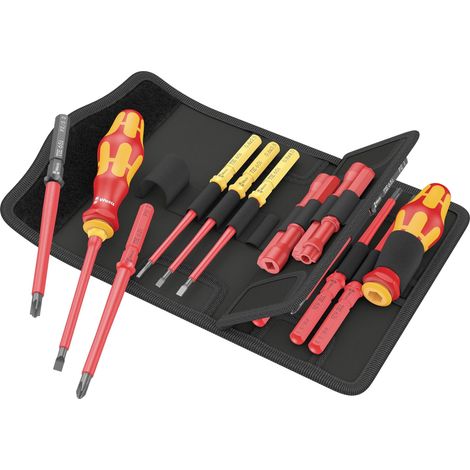 Wera – Kit de tournevis électricien 18 pièces – 2 porte-main isolés VDE 817 – 12 lames interchangeables VDE – Testé à 10 000 V pour électricien