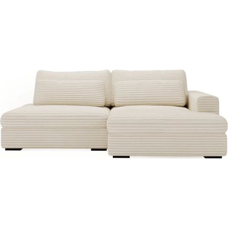 MEUBLER DESIGN Canapé D'angle Convertible Grande Méridienne Margo - Angle - Droit, Couleur - Velours Côtelé Beige, Style , x x cm (1/5)