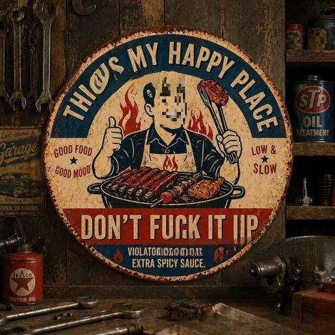 New Funny Vintage Grill Wall Decor - Fun Retro BBQ Grill Wall Hanging Tag - Men's BBQ - 30cm