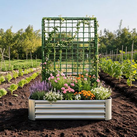 Lit de jardin surélevé en métal galvanisé avec grille 120 x 60 x (1/5)