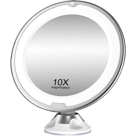 Miroir de courtoisie, lampe fluorescente, 3 sources lumineuses, grossissement 10x, 30 LED, intensité réglable, interrupteur tactile, rotation 360°, blanc (1/5)