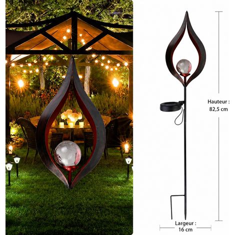 Lampe solaire à piquer en fer forgé ajouré cuivre rouge forme conique pointue LED IP44 réf 5315 410 g – Livraison gratuite