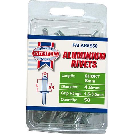 Aluminium Rivets 4.8Mm X 8Mm Short Pre-Pack Of 50