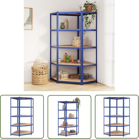 The Living Store Eckregal mit 5 Böden Blau Stahl & Holzwerkstoff - Eckregal - Industrielles Regal - Metallregal - Lagerschrank - Werkzeugschrank (1/5)