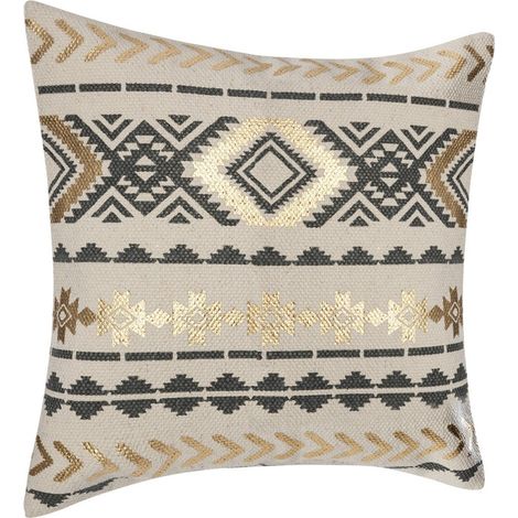Atmosphera – Housse de coussin 40x40 cm en coton gris etnik gold – Motifs ethniques uniques pour décoration intérieure – 110 g (1/4)