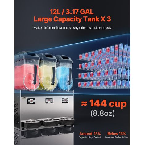 Machine à Granité Commerciale 3x12 L Triple Réservoir, Machine à Boissons Glacées en Inox de 144 Tasses, Distributeur de Boissons F… (1/5)