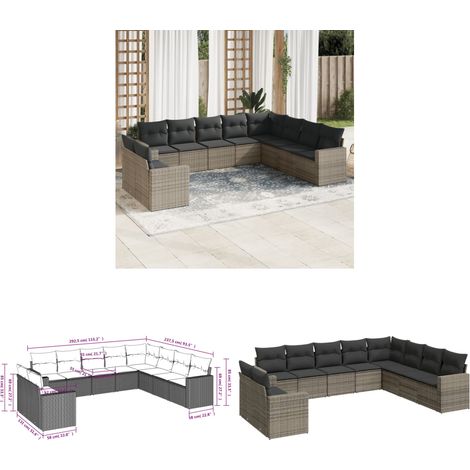 10-tlg. Garten-Sofagarnitur mit Kissen Grau Poly Rattan - Gartensofas - Outdoor Möbel - Lounge Set - Gartenlounge - Rattan Sofa - Home & Living (1/3)