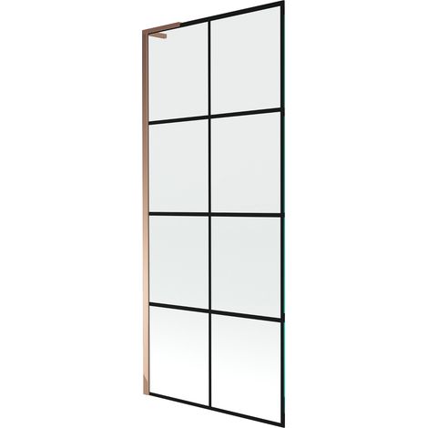 Mexen Next L Badewannenwand 1-flügelig 80 x 150 cm, schwarzes Muster, Roségold - 895-080-000-03-77-60 (1/5)