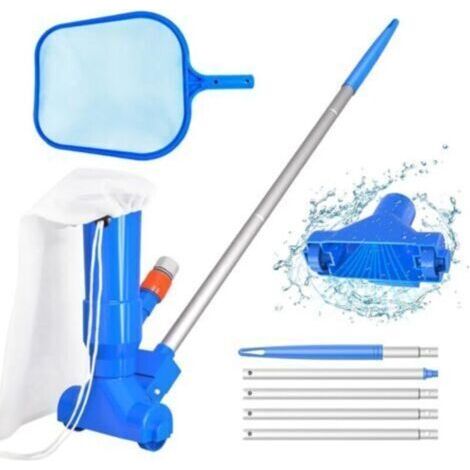 Kit d’entretien de piscine avec aspirateur et écumoire de piscine, 5 poignées de manche, sac à feuilles - kit d’entretien portable pour piscine hors sol, bassin, nettoyage de fontaines (1/5)