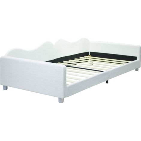 Kinder-Polsterbett 90 x 200 cm mit Rückenlehne und Armlehnen, Teddy-Stoff, Weiß (1/5)