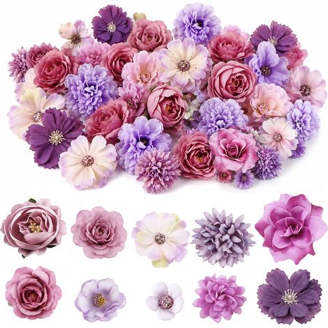 50 flores artificiales decorativas, 10 tipos diferentes para bodas y fiestas. (1/5)