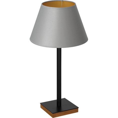 Lampe de table noire abat-jour gris or bois Luminex