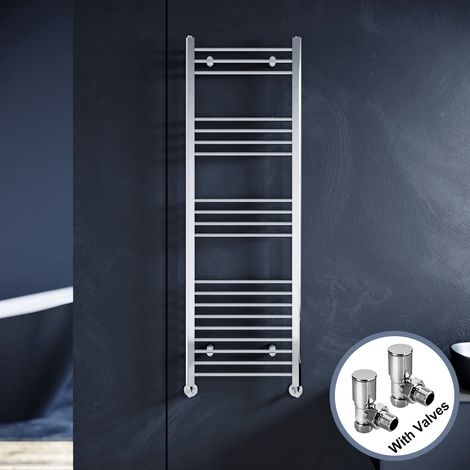 ELEGANT 1500 x 500 mm Chrome Modern Towel Rail Radiator Bathroom Heated Heaters For Home Low Energy + Angled Radiator Valves (1/5)