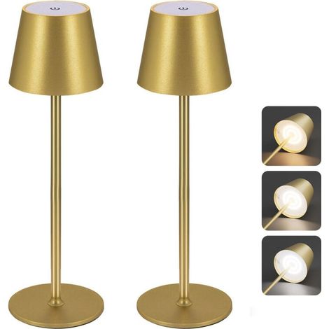 Lot de 2 lampes de table sans fil ACKERMAN, lampes de bureau LED rechargeables, tactiles, 3 températures de couleur, pour chevet (1/4)