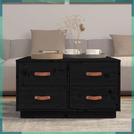 Table basse - 821521 - Noir - Bois massif de pin - 80x80x45 cm (1/5)