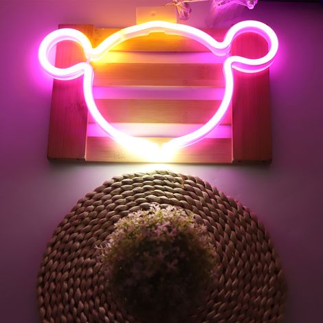 Décoration murale lumineuse néon LED, enseigne lumineuse, veilleuse néon alimentée par USB/piles, souris lumineuse néon, idéale pour chambre d'enfant, Saint-Valentin, mariage (1/5)