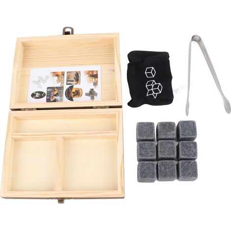 Pierre à whisky noire multifonctionnelle et portable avec boîte de rangement et pince à épiler, idéale comme cadeau. (1/5)