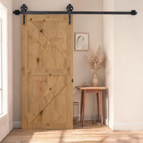 Rail coulissant pour porte style grange en acier 183 cm café (1/5)