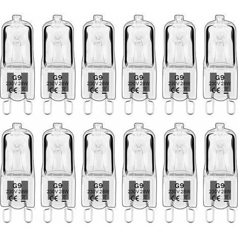 12 pieces G9 Halogen Lamps, G9 Bulbs 230V 28W 480lm, 2800K Warm White, Dimmable Capsule Bulbs, Flicker-Free [Energy Class G] (1/5)