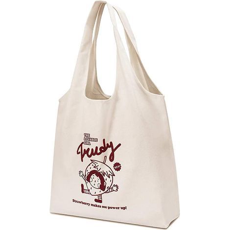 Bolso de lona con estampado de fresas (42 x 31 cm), bolso de mano para mujer, bolsa de compras de tela reutilizable con estampado de fresas, Lo (1/5)