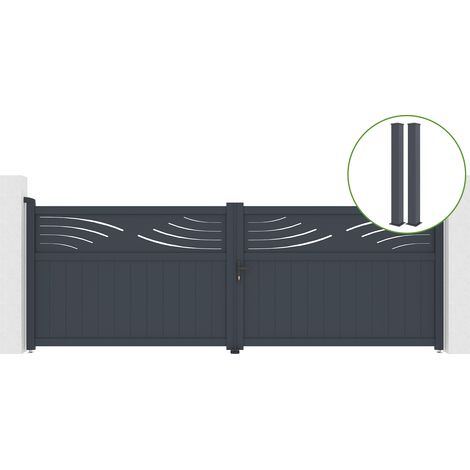 Puerta abatible 4m HALTI H.140cm aluminio gris + 2 postes 20x20cm H.166cm (1/5)