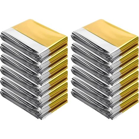 20 Pièces Couverture de Survie Thermique Or Argenté - Secours d'Urgence pour L'Extérieur et Premiers Secours (140x 210CM) (1/5)