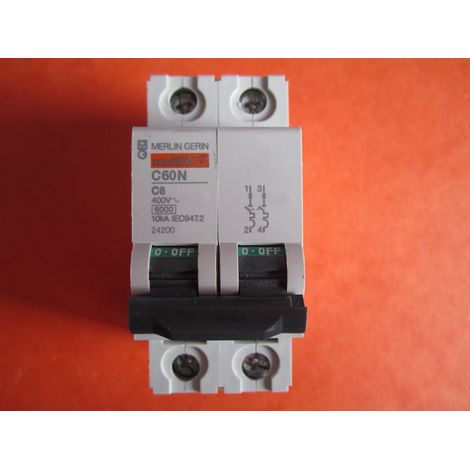 Schneider Electric – Disjoncteur bipolaire C60N 2P C6 6A – Protection contre surcharges et courts-circuits – Installation facile – Pour usage résidentiel et commercial