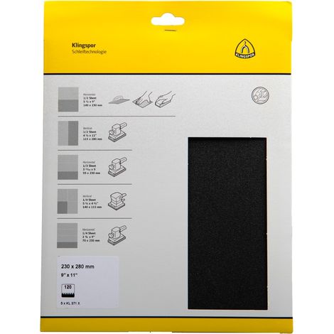 Klingspor KL 371 X S.a.U. Bogen, 230 x 280 mm Korn 120, SB-verpackt im Reiter (1/2)