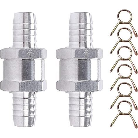 2 Pièces Clapet Anti-Retour, 12mm D'aluminium Carburant Non Retour Clapet Anti-Retour, avec 6 clips à ressort, pour Essence Diesel Carburateur Systèmes de Carburant à Basse Pression (1/4)