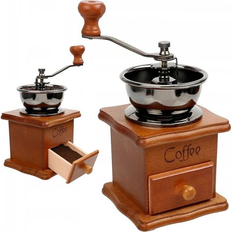 Moulin àcafé manuel vintage en bois vieilli avec réglage de l'engrenage réglable pour la maison le bureau et les voyages Moulin àcafé au design antique (1/4)