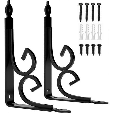 Supports d'étagère décoratifs, équerre murale flottante de 20 cm (8 pouces), lot de 2, robuste, style rustique, en fer, noir. (1/4)