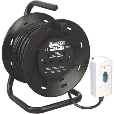 Sealey BCR25RCD 25m Cable Reel with Thermal Trip & RCD Plug 4 x 230V