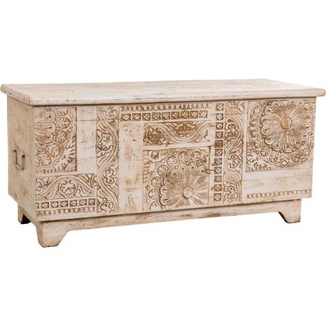 Baúl de madera artesanal beige 100x40x46h cm