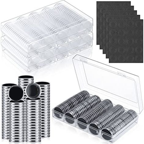Peut contenir 300 capsules de pièces (30 mm), scellées avec de la mousse de protection noire, disponibles en 5 tailles (17/19/21,5/25/27/30 mm), porte-monnaie.