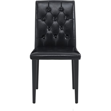 Table et chaises de salle à manger rondes en verre trempé 85 cm, 1 table et 4 chaises en cuir régénéré noir, style moderne minimaliste pour petit espace - CHICFURN (1/5)