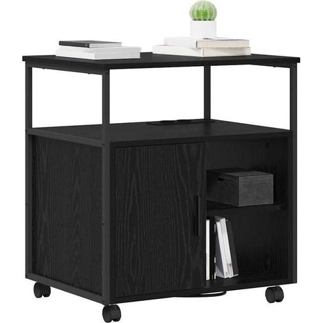 Meuble d'Entrée avec Station de Charge, 61 x 46 x 67 cm, Chêne Noir – Rangement Compact avec Prise Intégrée pour Smartphone et Tablette (1/5)