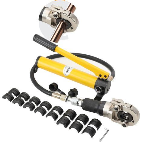 Herramienta de crimpado hidráulica, acero inoxidable, 9 matrices incluidas, fuerza de crimpado de 6T, mango ergonómico, cabezal giratorio de 360°. (1/5)