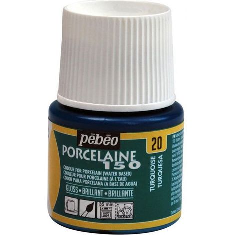Peinture porcelaine - Pébéo - 150 Brillant Turquoise N°20 - Flacon 45ml - Couleurs brillantes - Cuisson 150°C (1/4)
