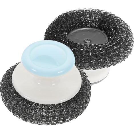 Set aus 2 Spülbürsten mit Griff, robustem Stahl-Scheuerpad zum Reinigen von Töpfen und Pfannen in der Küche.