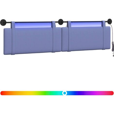 Hanging Headboard with LED Light Jeans Blue Fabric vidaXL