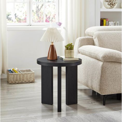Table basse ronde 44,5x44,5x41,5 cm en MDF noir, gain de place pour salon, FloraGrace (1/5)