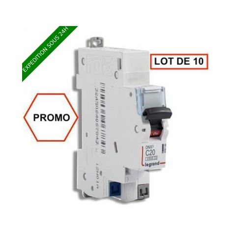 Legrand – Lot de 10 disjoncteurs 20A auto PH+N courbe C 4.5kA 230V – Protection contre courts-circuits – Fixation rail DIN