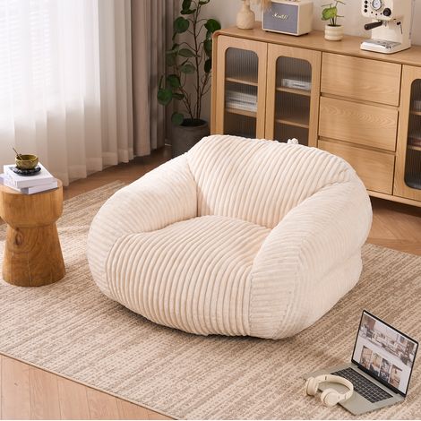 Divano per adulti con schienale, comoda poltrona relax, rivestimento in velluto a coste beige, imbottitura in schiuma ad alta densità. (1/5)