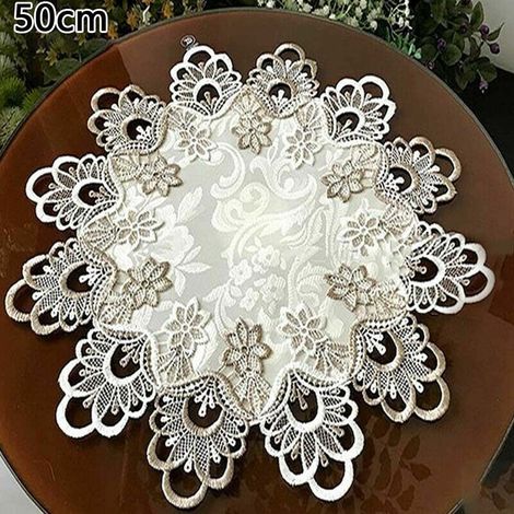 Nappe Ronde - Dentelle Florale - Protection Antipoussière pour Table Intérieure et Extérieure - Diamètre 40 / 50 / 70 / 85 cm - 1 Pièce (1/5)