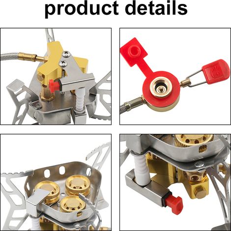 Réchaud de camping à 3 cœurs 6800 W, brûleur à gaz haute puissance, coupe-vent, sac à dos avec valve réglable pour la cuisine en plein air, pique-nique, randonnée (1/5)
