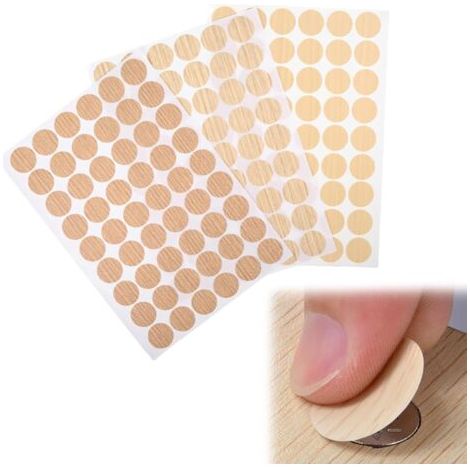 QORVA-Autocollants pour Trous de Vis 3 Feuilles de 21 mm, Cache-Trous de Vis Adhésifs À Texture de Bois Chêne Clair pour Dissimuler les Trous de Vis Inesthétiques, 3PCS, Cache Trou