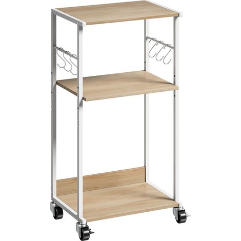 Mobile Supporto per Stampante a 3 livelli 43x30x82 cm con Ruote e Ganci in Legno e Metallo Naturale (1/5)